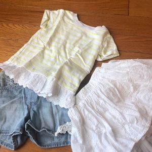 Girls 3 pc set. Top, shorts, skirt